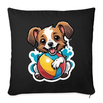 Niedlicher Hund mit Ball Motiv - Sofakissenbezug 45 x 45 cm - Schwarz - Vorne