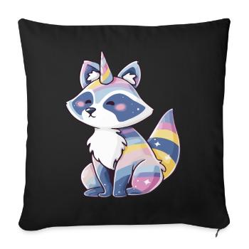 Cute Raccoon Unicorn, Pastel Rainbow Animal Design - Sofa pillowcase 17,3'' x 17,3'' (45 x 45 cm) - black - Front