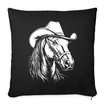 Cheval Cowboy Chapeau Western - Housse de coussin décorative 45 x 45 cm - noir - Devant