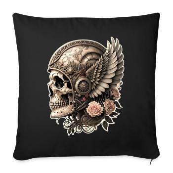 Vintage Motorrad Motorrad Schädel Flügel und Blumen - Sofakissenbezug 45 x 45 cm - Schwarz - Vorne
