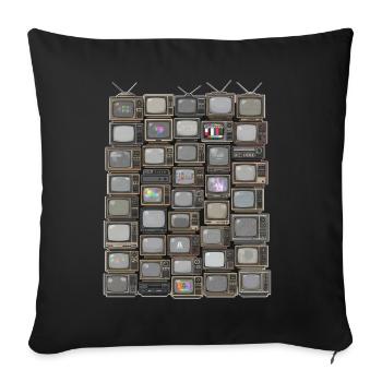 Collage de piles TV rétro - Housse de coussin décorative 45 x 45 cm - noir - Devant