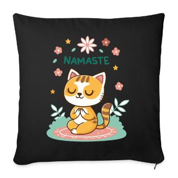 Cat Namaste Zen Flowers Nature - Sofa pillowcase 17,3'' x 17,3'' (45 x 45 cm) - black - Front