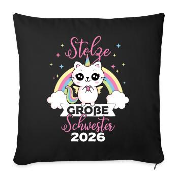 Fière Grande Sœur 2026 Licorne Chat Bébé - Housse de coussin décorative 45 x 45 cm - noir - Devant
