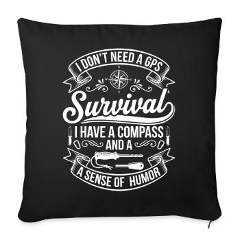 Humour de survie avec motif de boussole - Housse de coussin décorative 45 x 45 cm - noir - Devant