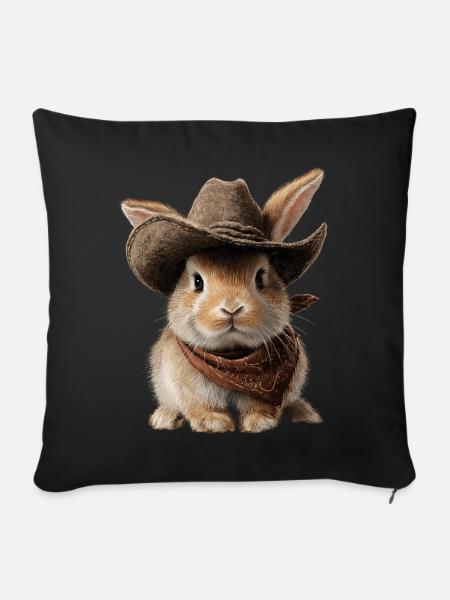 Hase Kaninchen Cowboy Hut Western Country - Sofakissenbezug 45 x 45 cm - Schwarz