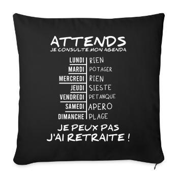 Agenda Retraite (texte blanc) - Housse de coussin décorative 45 x 45 cm - noir - Devant