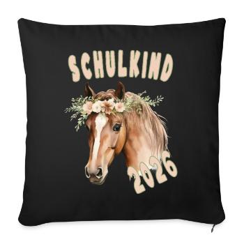 Schulkind 2026 Pferd Blumen Einschulung 2026 - Sofakissenbezug 45 x 45 cm - Schwarz - Vorne