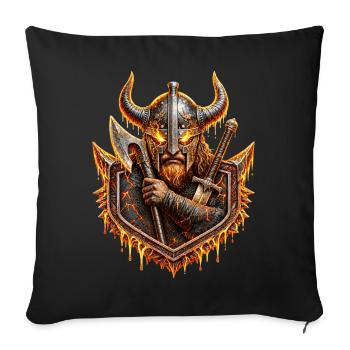 Guerrier de lave viking – Guerrier au casque de feu nordique - Housse de coussin décorative 45 x 45 cm - noir - Devant