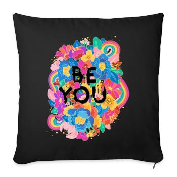 diversité fleurs colorées CSD hippi Toi gays LGBTQ+ tran - Housse de coussin décorative 45 x 45 cm - noir - Devant