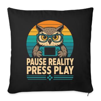 Break Reality Press Play Gamer Owl - Housse de coussin décorative 45 x 45 cm - noir - Devant