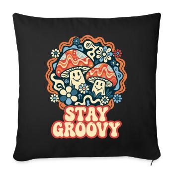 Stay Groovy Retro Pilze - Sofakissenbezug 45 x 45 cm - Schwarz - Vorne