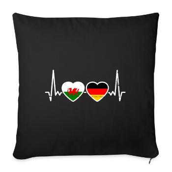 Wales Deutschland Herzschlag Flagge Waliser - Sofakissenbezug 45 x 45 cm - Schwarz - Vorne
