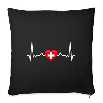 Heartbeat Suisse Vintage Drapeau Suisse - Housse de coussin décorative 45 x 45 cm - noir - Devant