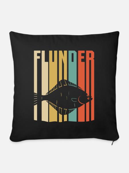 Retro Plattfisch Angeln Flunder Fisch für Angler - Sofakissenbezug 45 x 45 cm - Schwarz