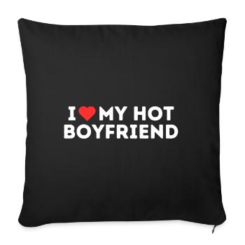 J’aime mon petit ami chaud coeur Couple cadeau - Housse de coussin décorative 45 x 45 cm - noir - Devant