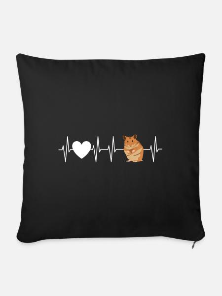 Herzfrequenz Puls EKG - Mein Herzschlag Hamster - Sofakissenbezug 45 x 45 cm - Schwarz
