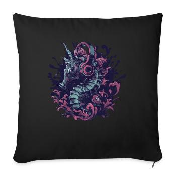 Seahorse unicorn listens to music - Sofa pillowcase 17,3'' x 17,3'' (45 x 45 cm) - black - Front