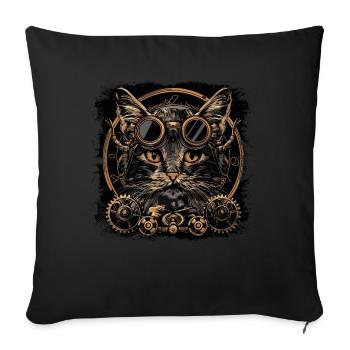 Steampunk Katze - Sofakissenbezug 45 x 45 cm - Schwarz - Vorne