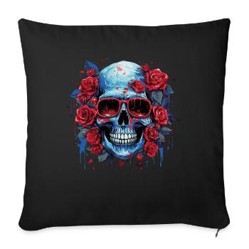 Crâne de fleur souriante - Housse de coussin décorative 45 x 45 cm - noir - Devant