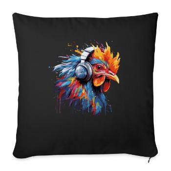 Rooster listening to music with headphones - Sofa pillowcase 17,3'' x 17,3'' (45 x 45 cm) - black - Front