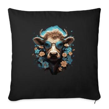 Funny cow with flowers - Sofa pillowcase 17,3'' x 17,3'' (45 x 45 cm) - black - Front