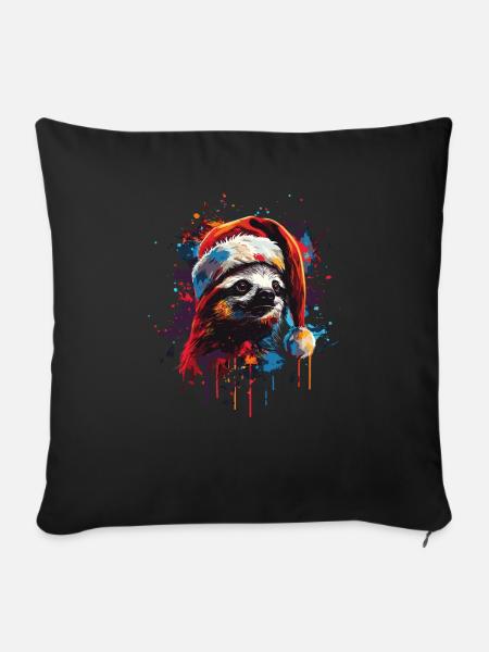 Faultier feiert Weihnachten - Sofakissenbezug 45 x 45 cm - Schwarz