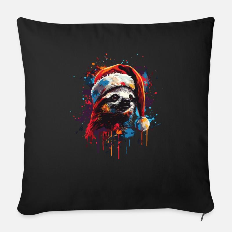 Faultier feiert Weihnachten - Sofakissenbezug 45 x 45 cm - Schwarz