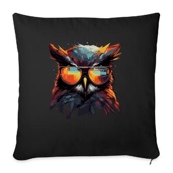 Funny owl with glasses - Sofa pillowcase 17,3'' x 17,3'' (45 x 45 cm) - black - Front