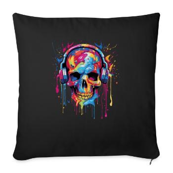 Le crâne de zombie aime la musique - Housse de coussin décorative 45 x 45 cm - noir - Devant