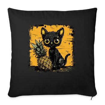 Ananas et chat - Housse de coussin décorative 45 x 45 cm - noir - Devant