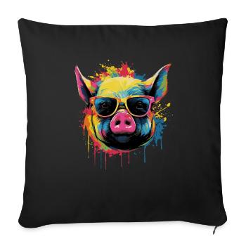 Funny piglet with sunglasses - Sofa pillowcase 17,3'' x 17,3'' (45 x 45 cm) - black - Front