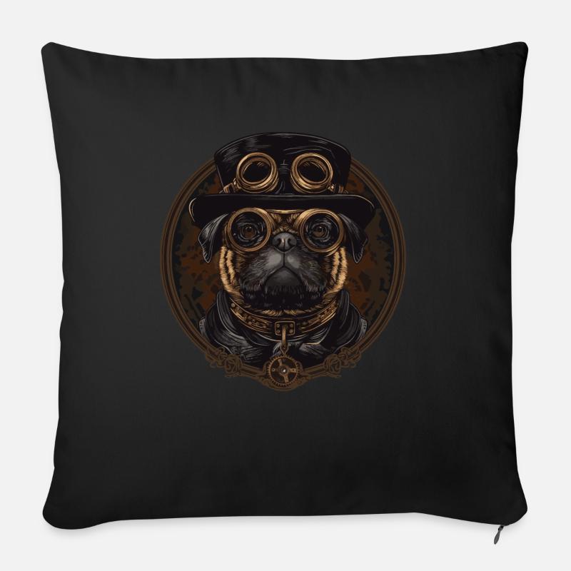 Steampunk Mops Hund - Sofakissenbezug 45 x 45 cm - Schwarz