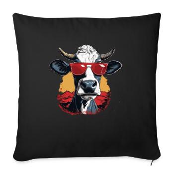 A cow with sunglasses in the mountains - Sofa pillowcase 17,3'' x 17,3'' (45 x 45 cm) - black - Front