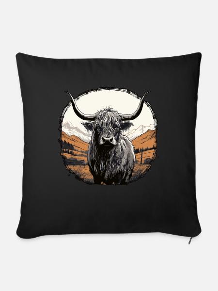 Schottisches Hochlandrind - Sofakissenbezug 45 x 45 cm - Schwarz