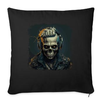 Cyborg Zombie Skull Disc Jockey - Sofa pillowcase 17,3'' x 17,3'' (45 x 45 cm) - black - Front