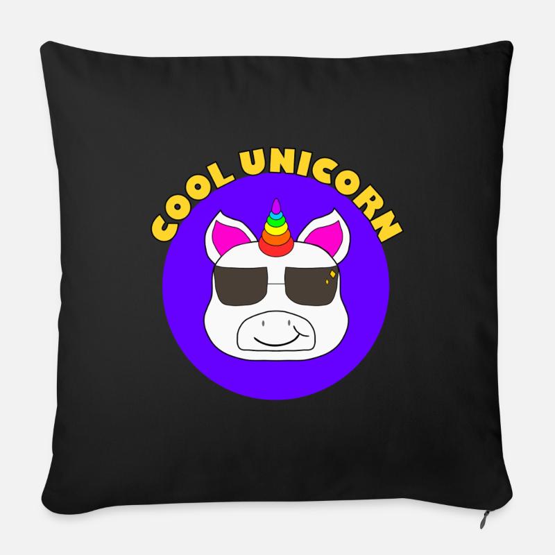 Licorne cool avec des lunettes de soleil - Housse de coussin décorative 45 x 45 cm - noir