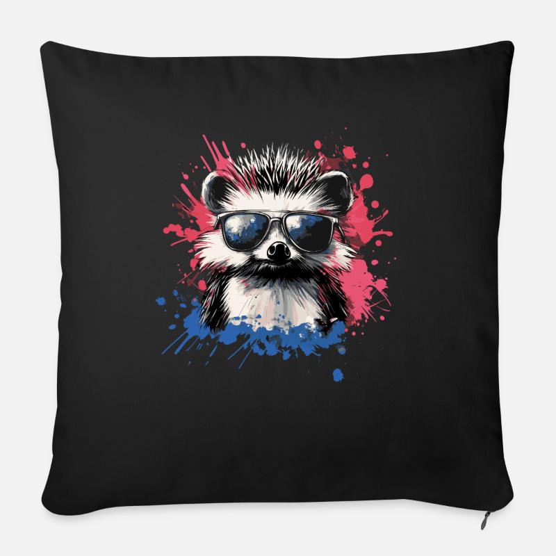 Lustiger Igel mit Sonnenbrille - Sofakissenbezug 45 x 45 cm - Schwarz