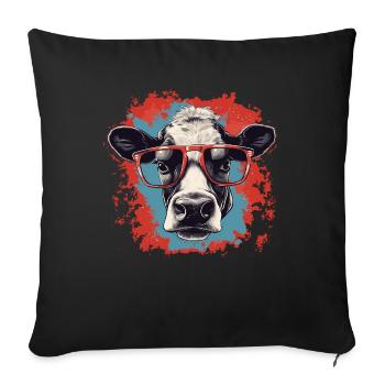 Vache avec des lunettes de nerd - Housse de coussin décorative 45 x 45 cm - noir - Devant
