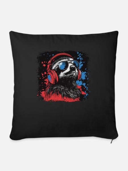 Faultier hört Musik mit Kopfhörern - Sofakissenbezug 45 x 45 cm - Schwarz