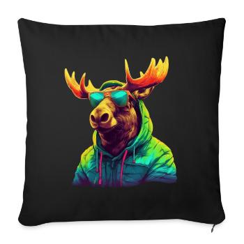 Moose with Sunglasses Colorful Cool Moose Forest Animal - Sofa pillowcase 17,3'' x 17,3'' (45 x 45 cm) - black - Front