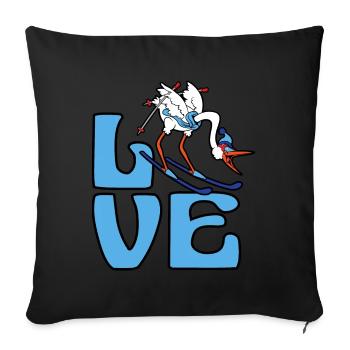 Skieur cigogne ski sport d'hiver neige - Housse de coussin décorative 45 x 45 cm - noir - Devant