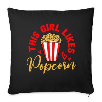Girl Likes Popcorn Drôle Dire Regarder des Films - Housse de coussin décorative 45 x 45 cm - noir - Devant