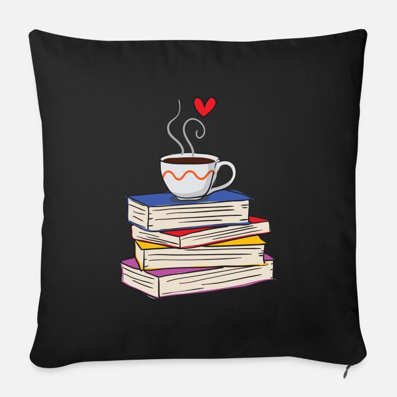 Heiße Tasse Kaffee und Bücher - Sofakissenbezug 45 x 45 cm - Schwarz