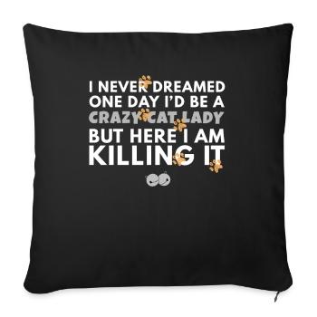 Dame chat fou - Housse de coussin décorative 45 x 45 cm - noir - Devant