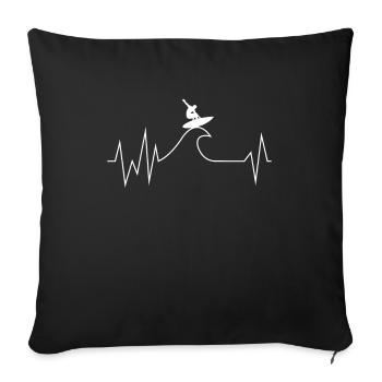 Surfer Wave Battement de coeur Mer Océan Sport aquatique Surfe - Housse de coussin décorative 45 x 45 cm - noir - Devant