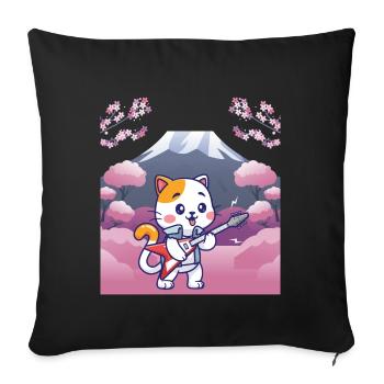 Japanese design, cat playing guitar - Sofa pillowcase 17,3'' x 17,3'' (45 x 45 cm) - black - Front