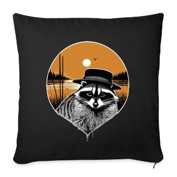 Waschbär mit Hut - Sofakissenbezug 45 x 45 cm - Schwarz - Vorne