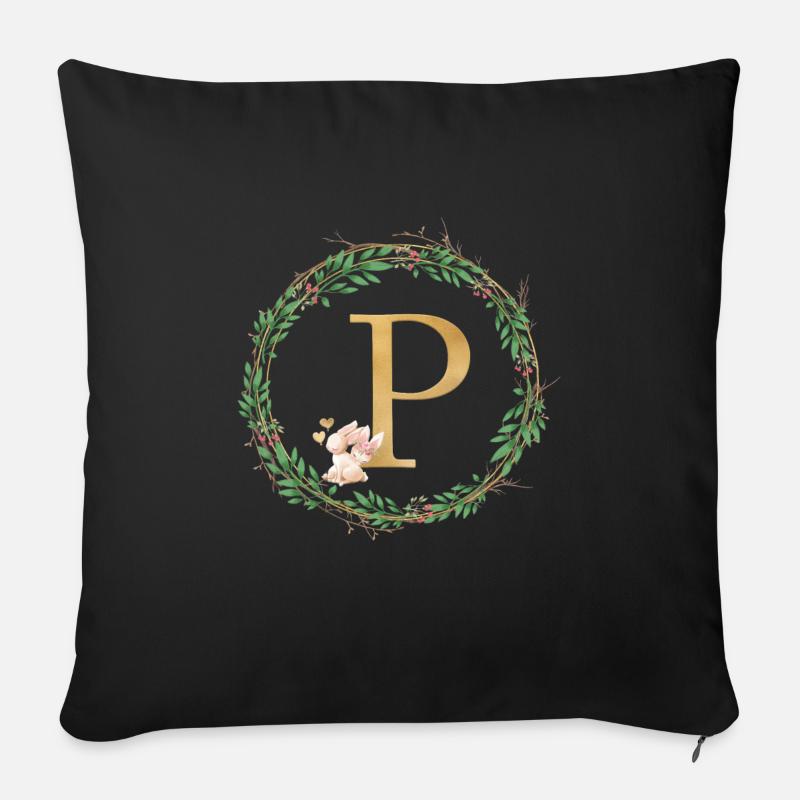 Customizable Monogram P - Sofa pillowcase 17,3'' x 17,3'' (45 x 45 cm) - black