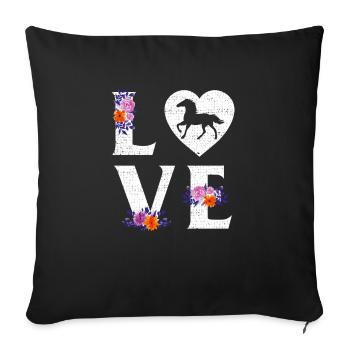 Les filles mignonnes amateurs de chevaux aiment l'équitation - Housse de coussin décorative 45 x 45 cm - noir - Devant