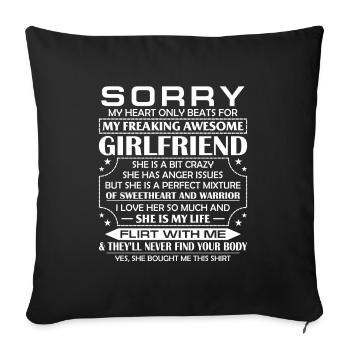 Sorry My Heart Only Beats for My Freaking Awesome - Sofakissenbezug 45 x 45 cm - Schwarz - Vorne